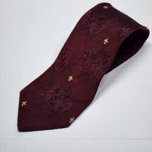 VTG Harold Powell Tie Repp Red Grey Jacquard Polo Players 100% Silk Made In Usa